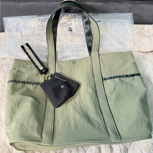 SOLD- lulu athletica Sage Green Tote with lululemon black dual pouch wristlet